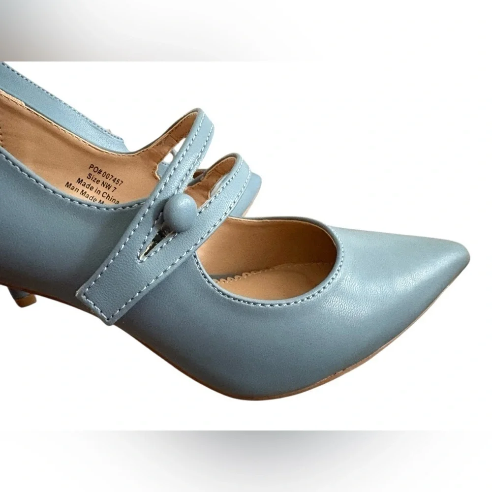 Journee Collection Pointed-Toe Blue Mary Jane Heels